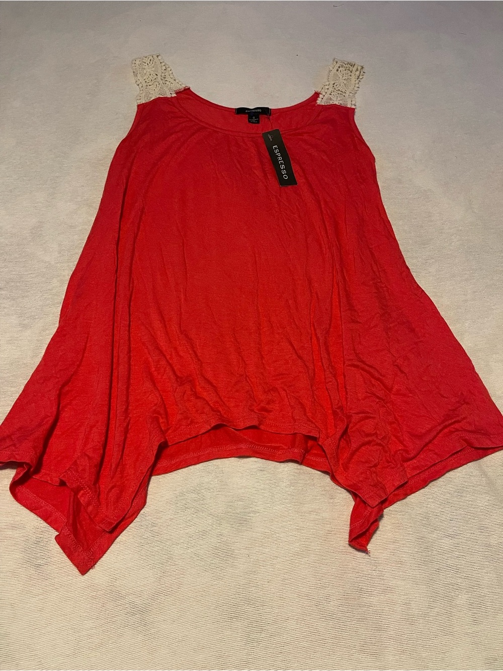 Espresso Red Tank Top with Cream Crochet Shoulders NWT